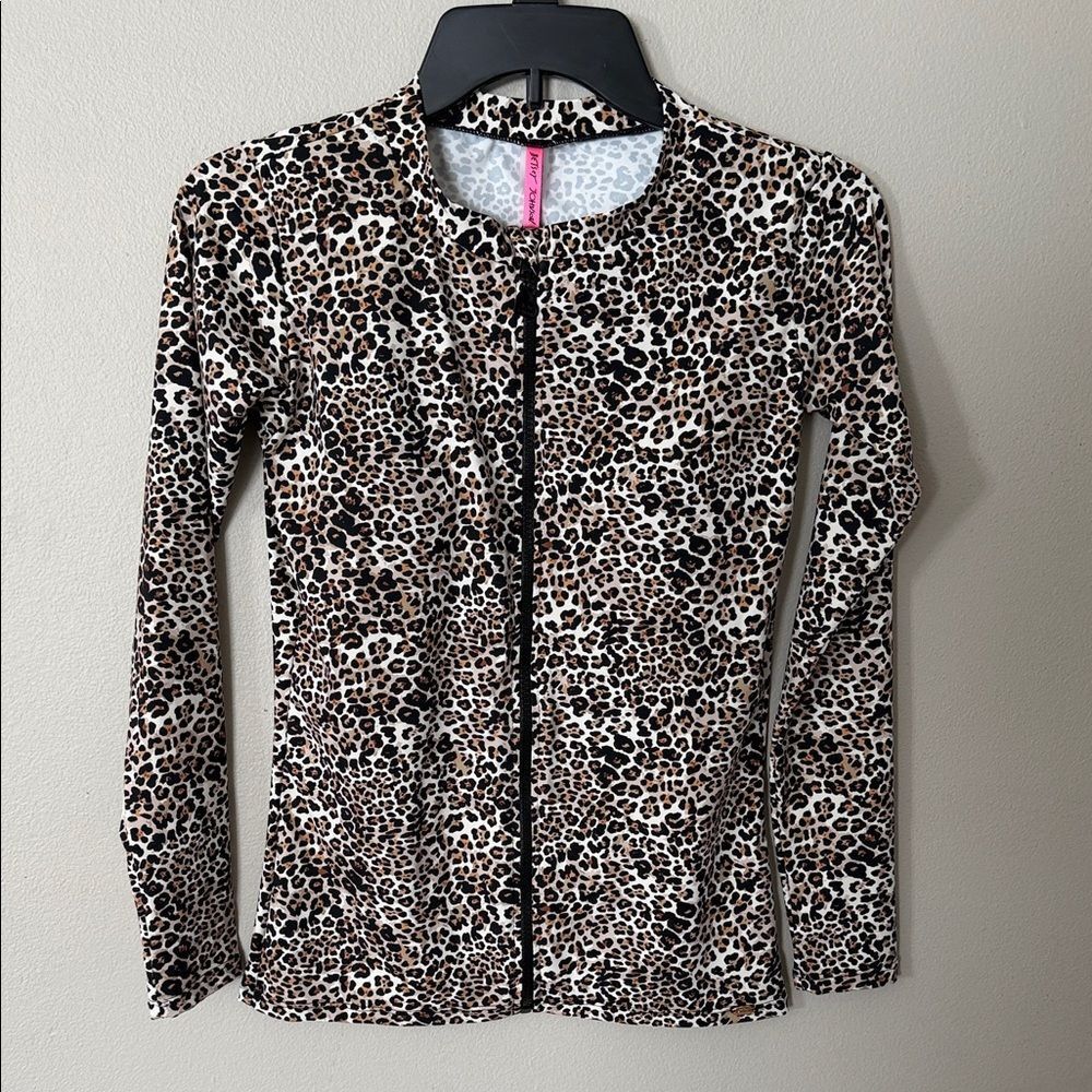 Betsey Johnson Long Sleeve Full Zip Animal Print Rash Guard